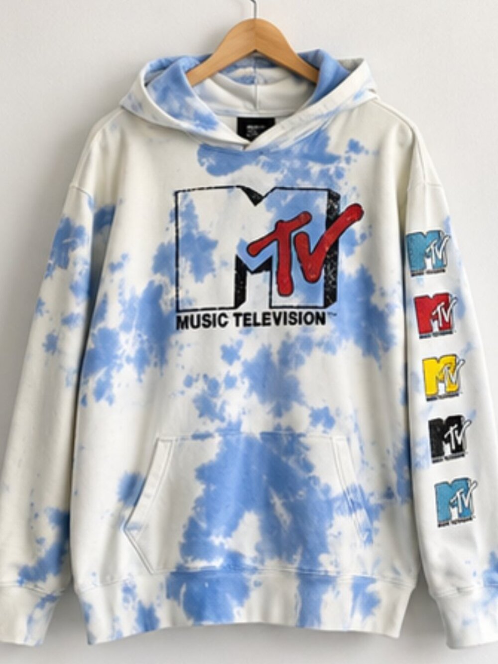 MTV Tie-Dye Graphic Pullover Hoodie Unisex XXL Blue